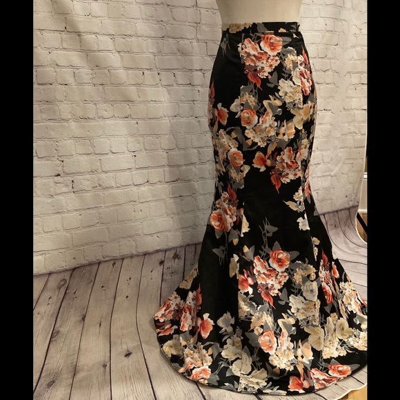 "Prom-Formal-Ball" Floral Print Floor-Length Mermaid Skirt size 1 - Picture 5 of 16